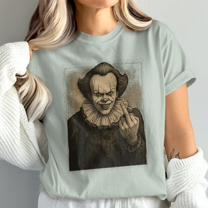 Creepy clown graphic tee horror-inspired product type