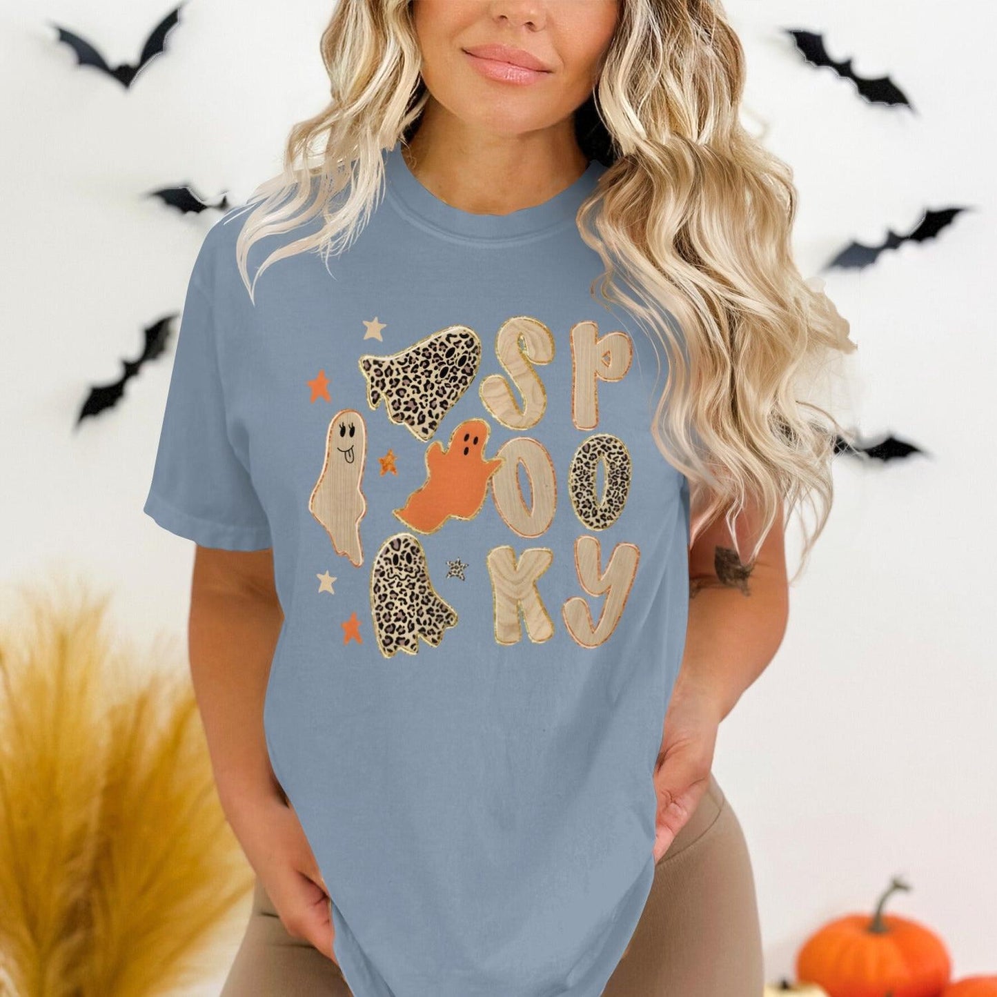 Spooky Halloween Ghost Printed Blue Graphic T-Shirt product