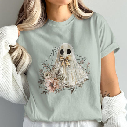 Cute Ghost Floral Graphic Teal Shirt product type