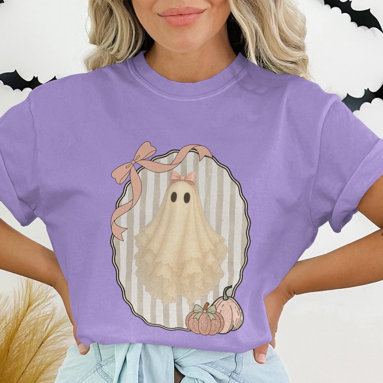 Cute Ghost and Pumpkin Print Halloween Themed T-Shirt Product