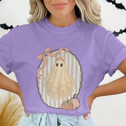 Cute Ghost and Pumpkin Print Halloween Themed T-Shirt Product