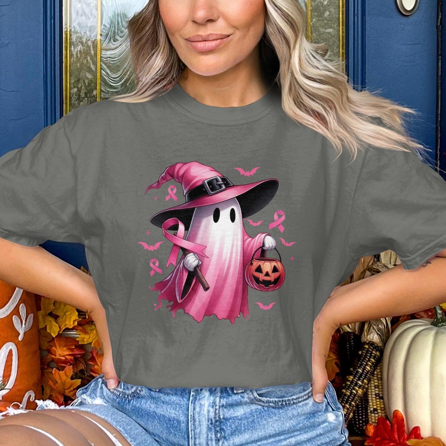Pink Ghost with Hat and Pumpkin Graphic T-Shirt product