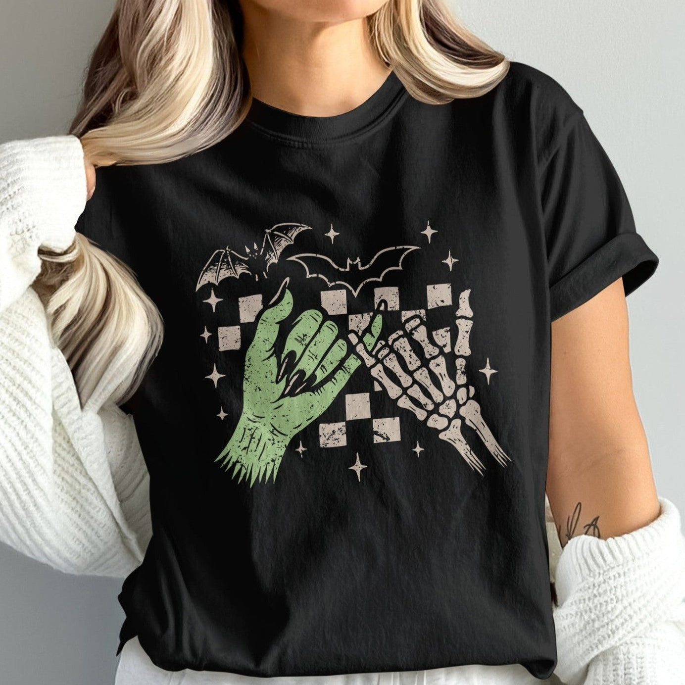 Halloween Bat Skeleton Hand Graphic Tee product