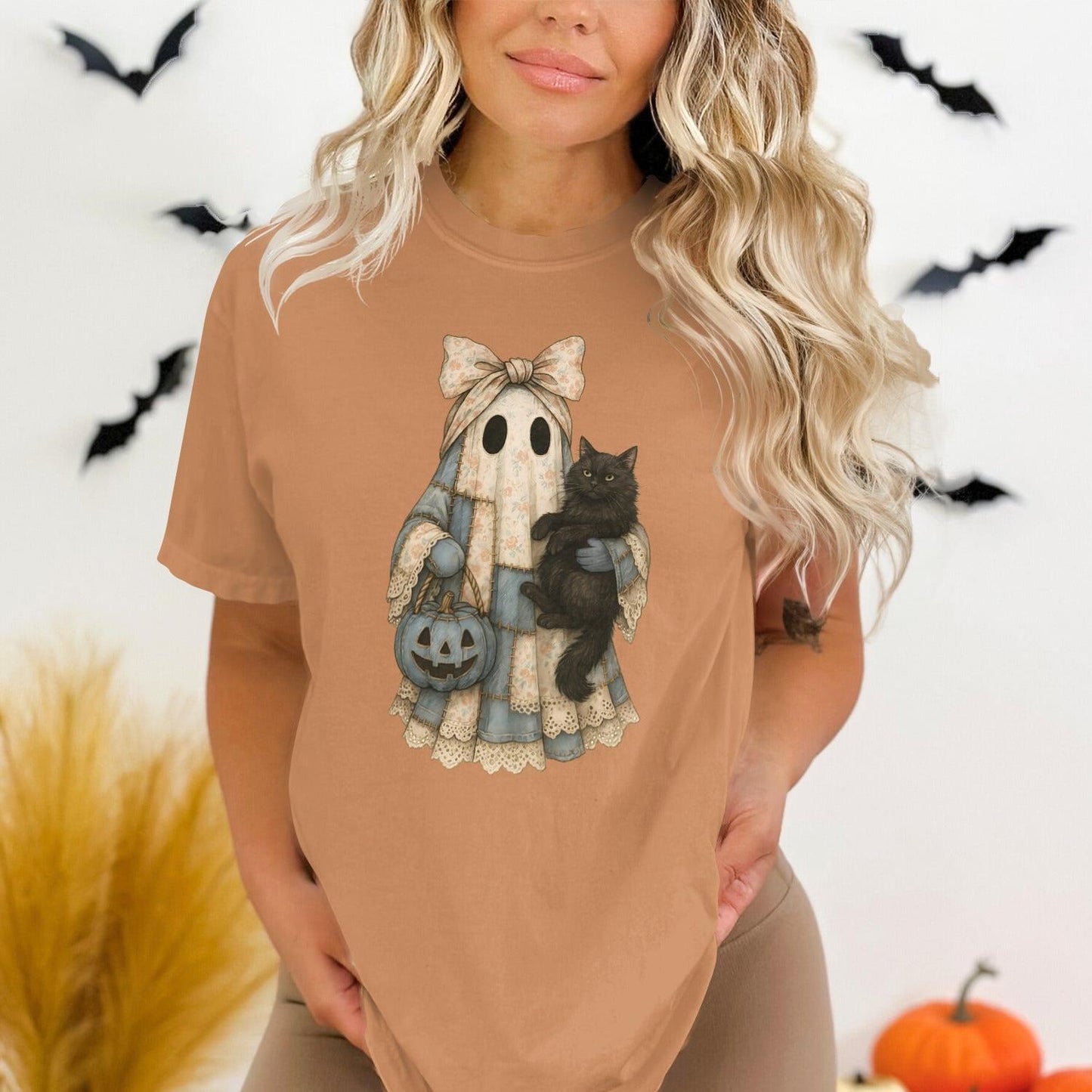 Cute Halloween Ghost and Black Cat T-Shirt product