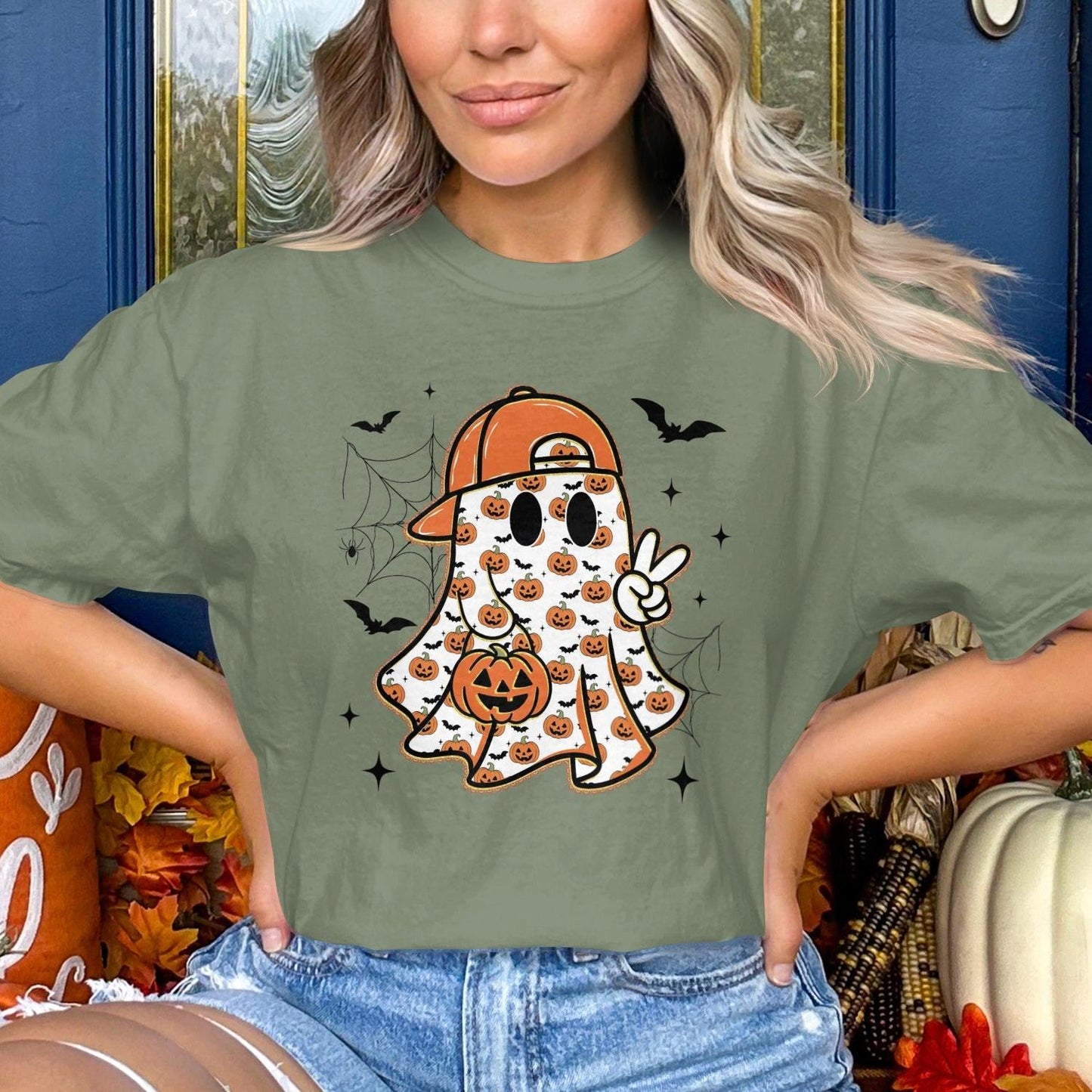 Halloween Themed Ghost and Pumpkin Graphic Top product