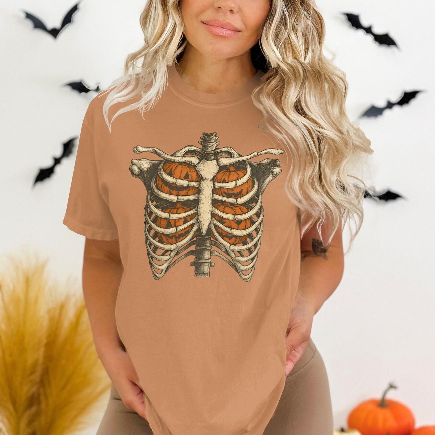 Pumpkin Rib Cage Skeleton Halloween Shirt product