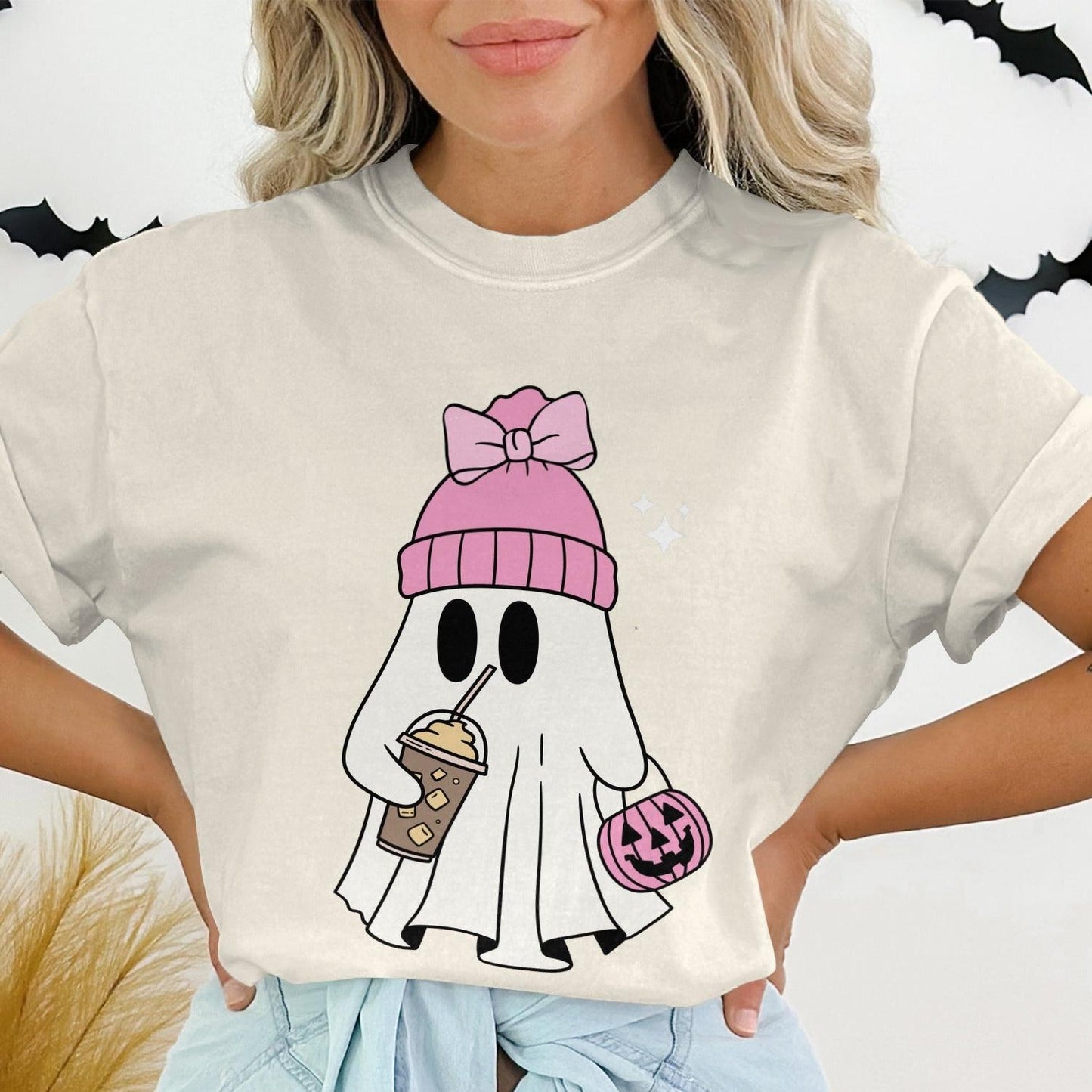Cute Ghost with Pink Hat Halloween T-shirt product