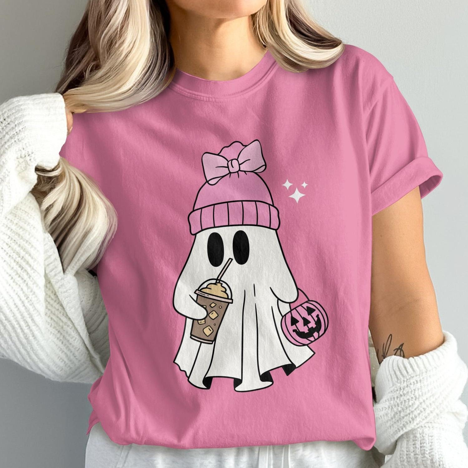 Trendy Pink Ghost Graphic Tee Halloween Shirt product