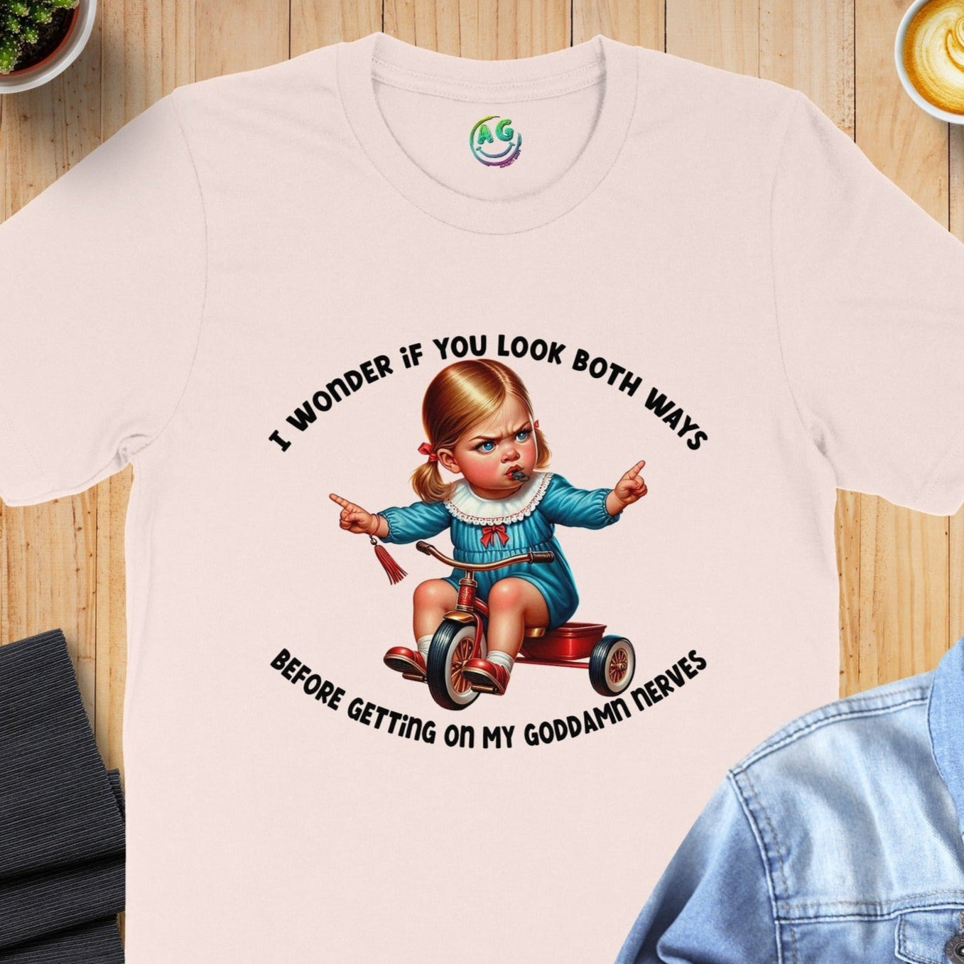 I Wonder If You Look Both Ways Funny Graphic T-shirt product type