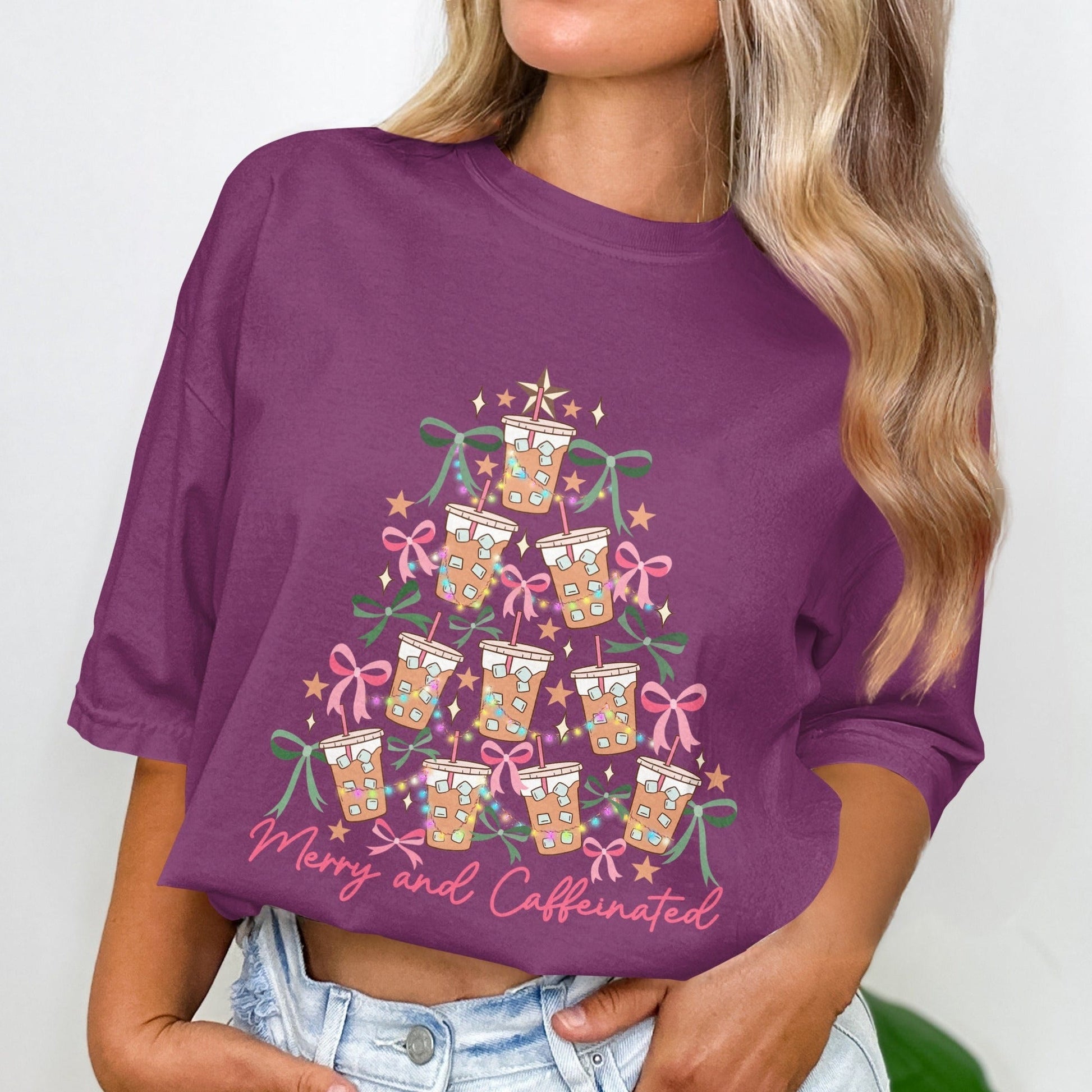 Merry and Caffeinated Christmas Tree Shirt product