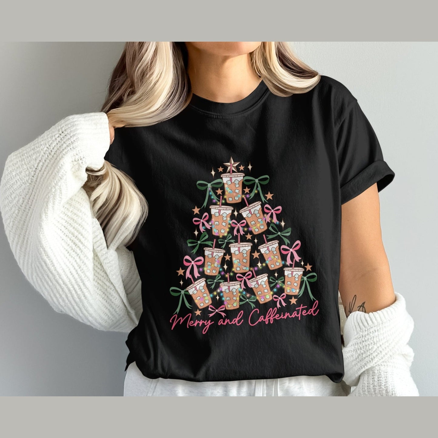 Merry and Caffeinated Christmas Tree T-Shirt product type