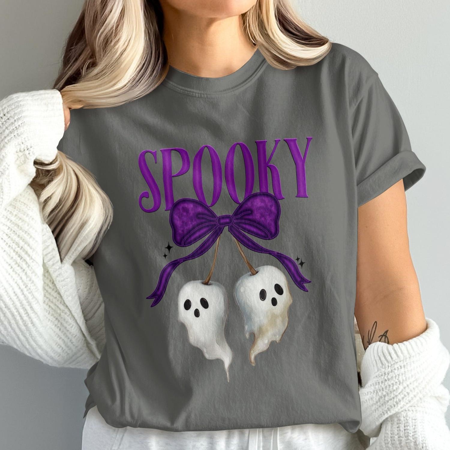 Spooky Graphic Tee with Ghosts and Bow Product