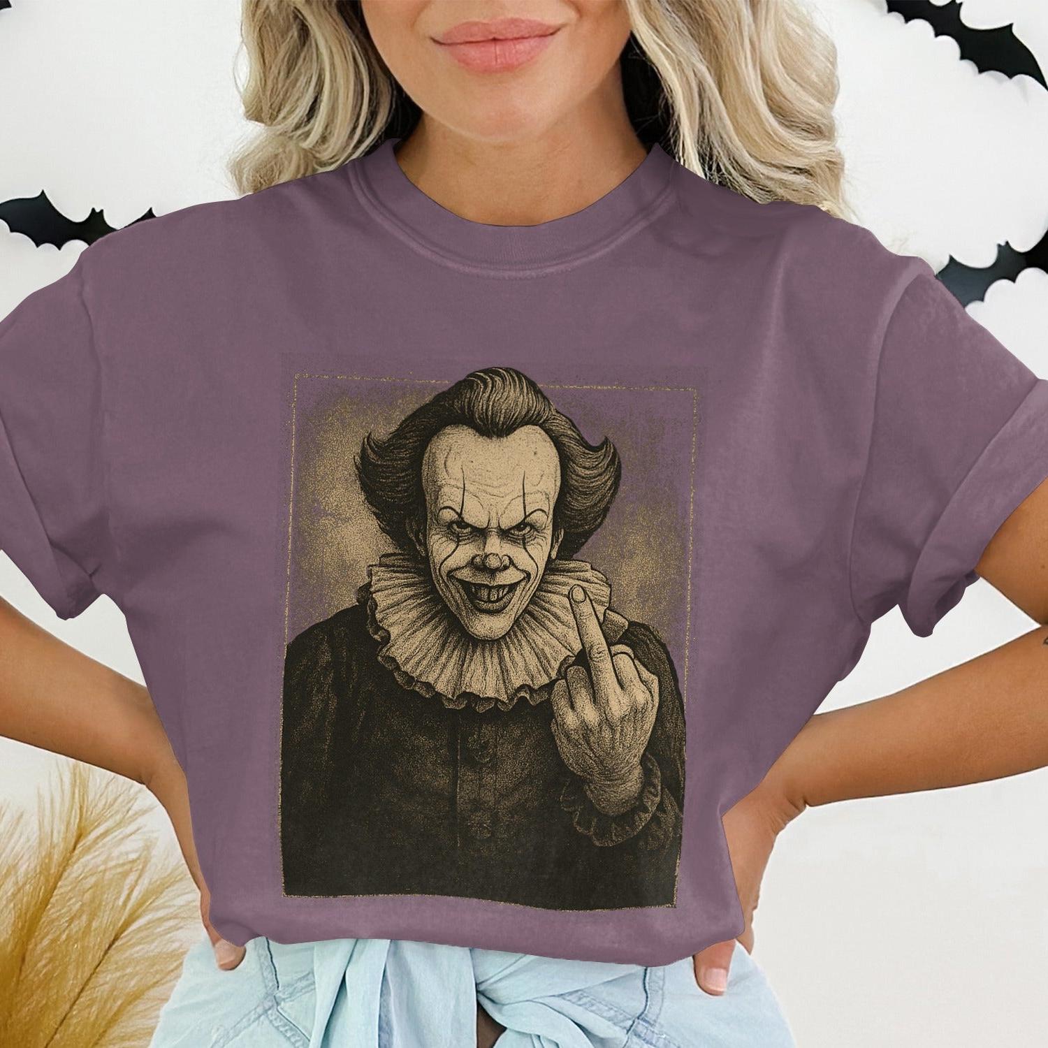 Scary Clown with Middle Finger Graphic T-Shirt product