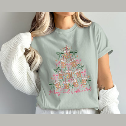 Merry and Caffeinated Christmas Tree Shirt product
