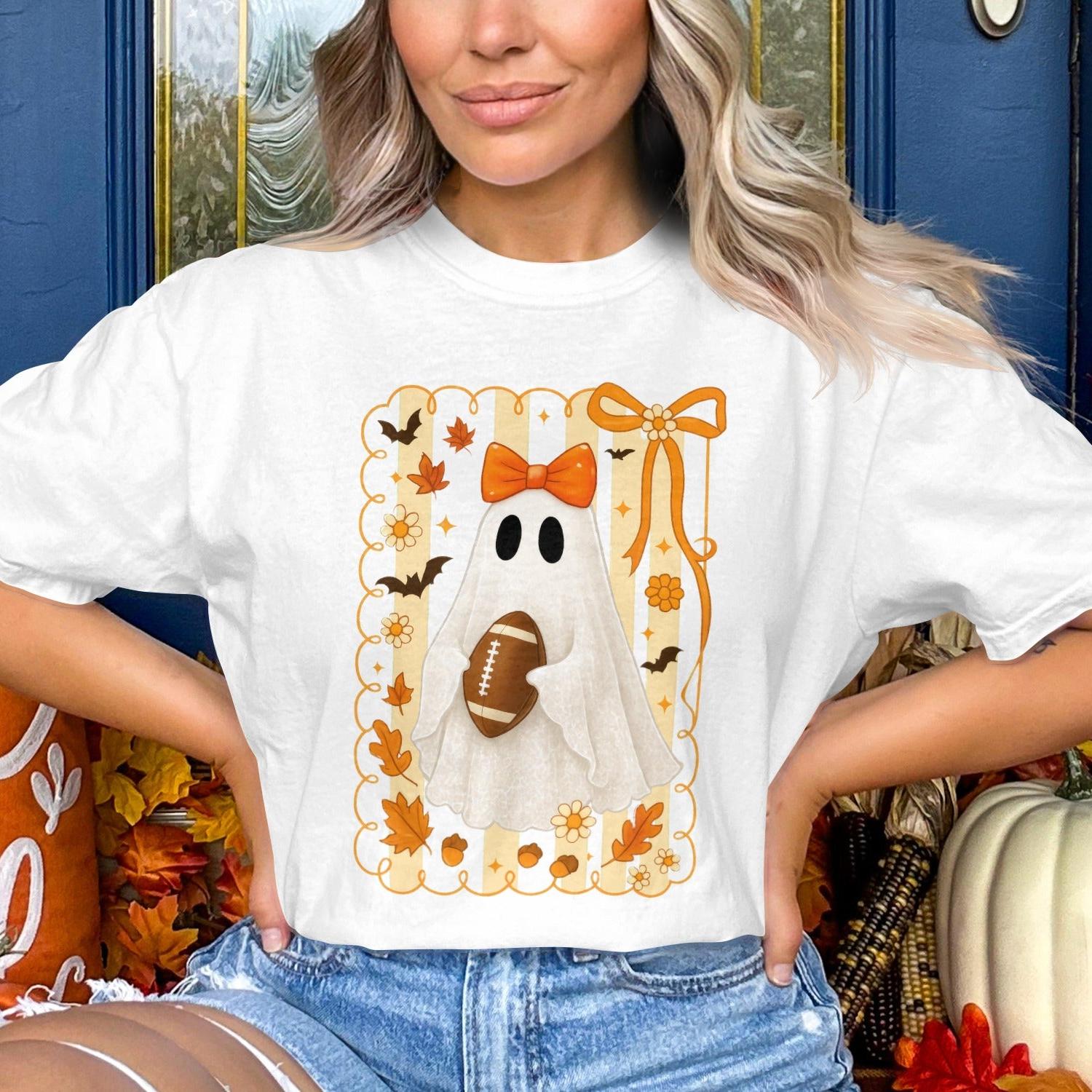 Cute Halloween Ghost with Football Graphic Tee product