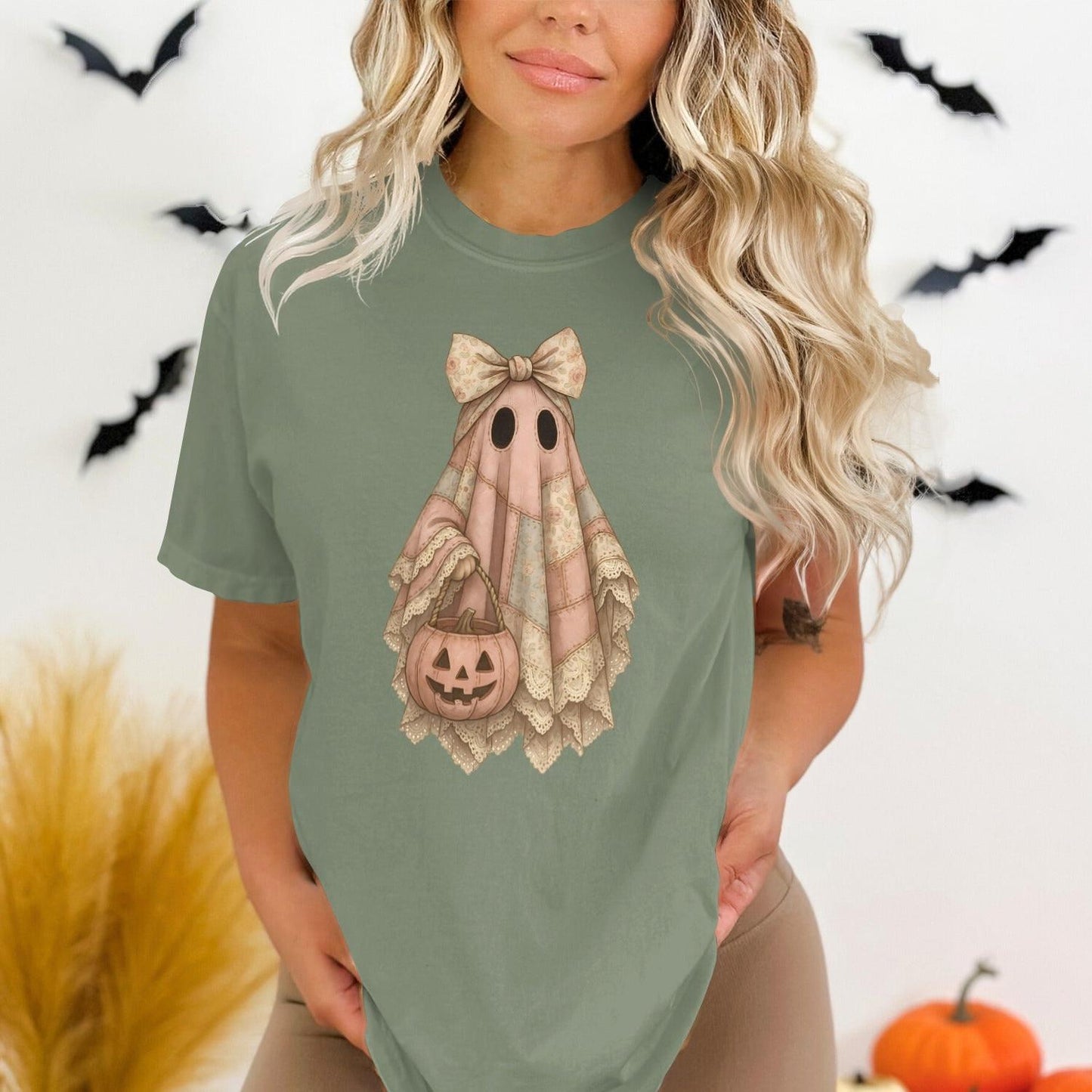Cute Ghost with Pumpkin Halloween T-shirt product