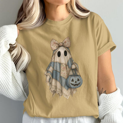 Cute Ghost with Pumpkin and Bow Printed Shirt product