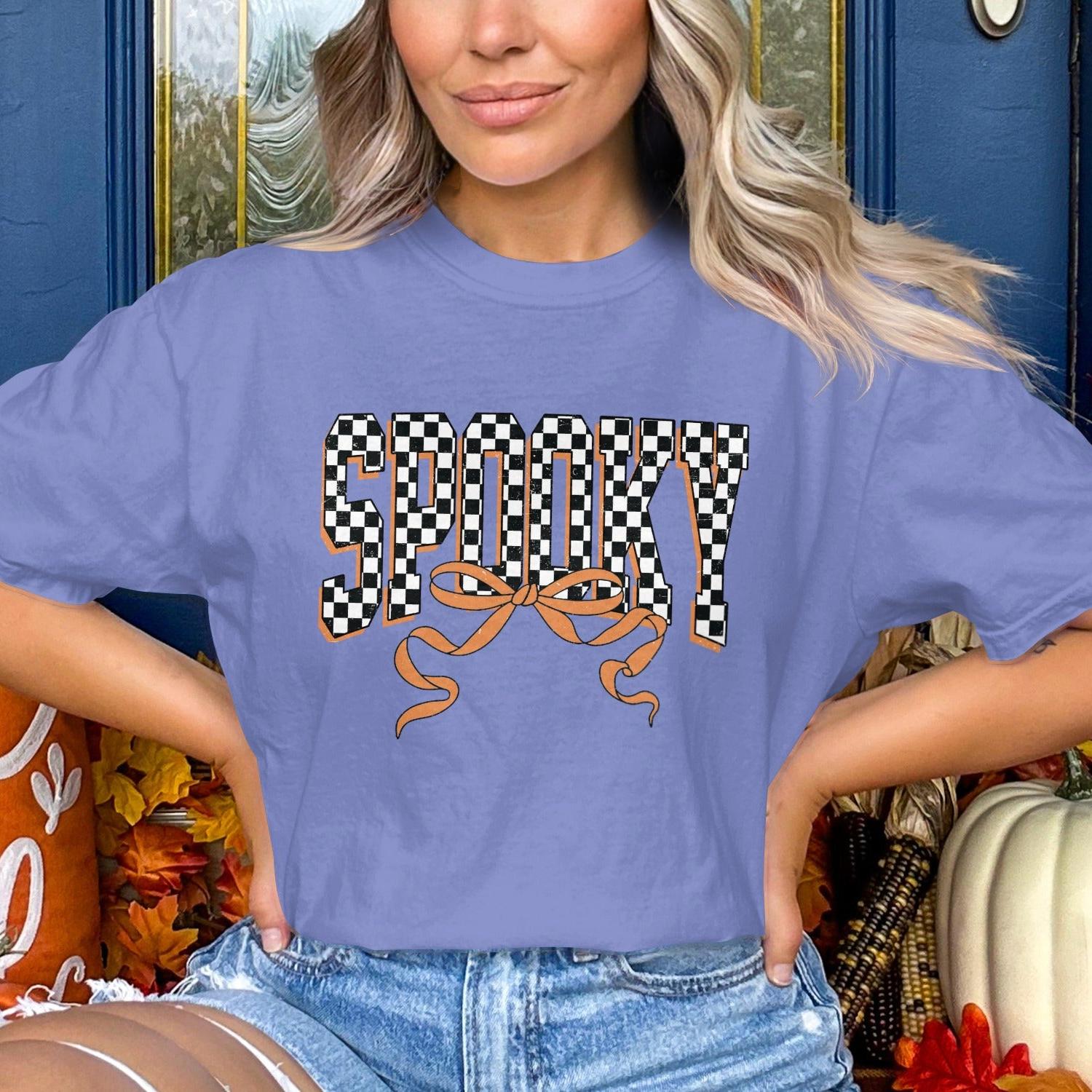 Spooky Checkered Orange Ribbon Halloween T-Shirt product