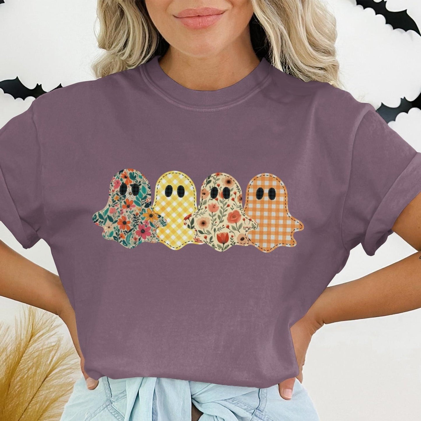 Cute Floral Halloween Ghosts Printed T-Shirt product type