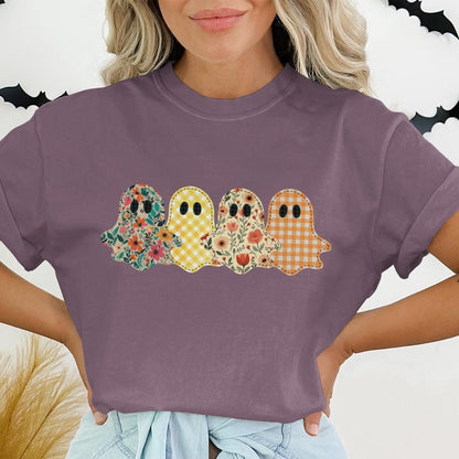 Cute Floral Halloween Ghosts Printed T-Shirt product type