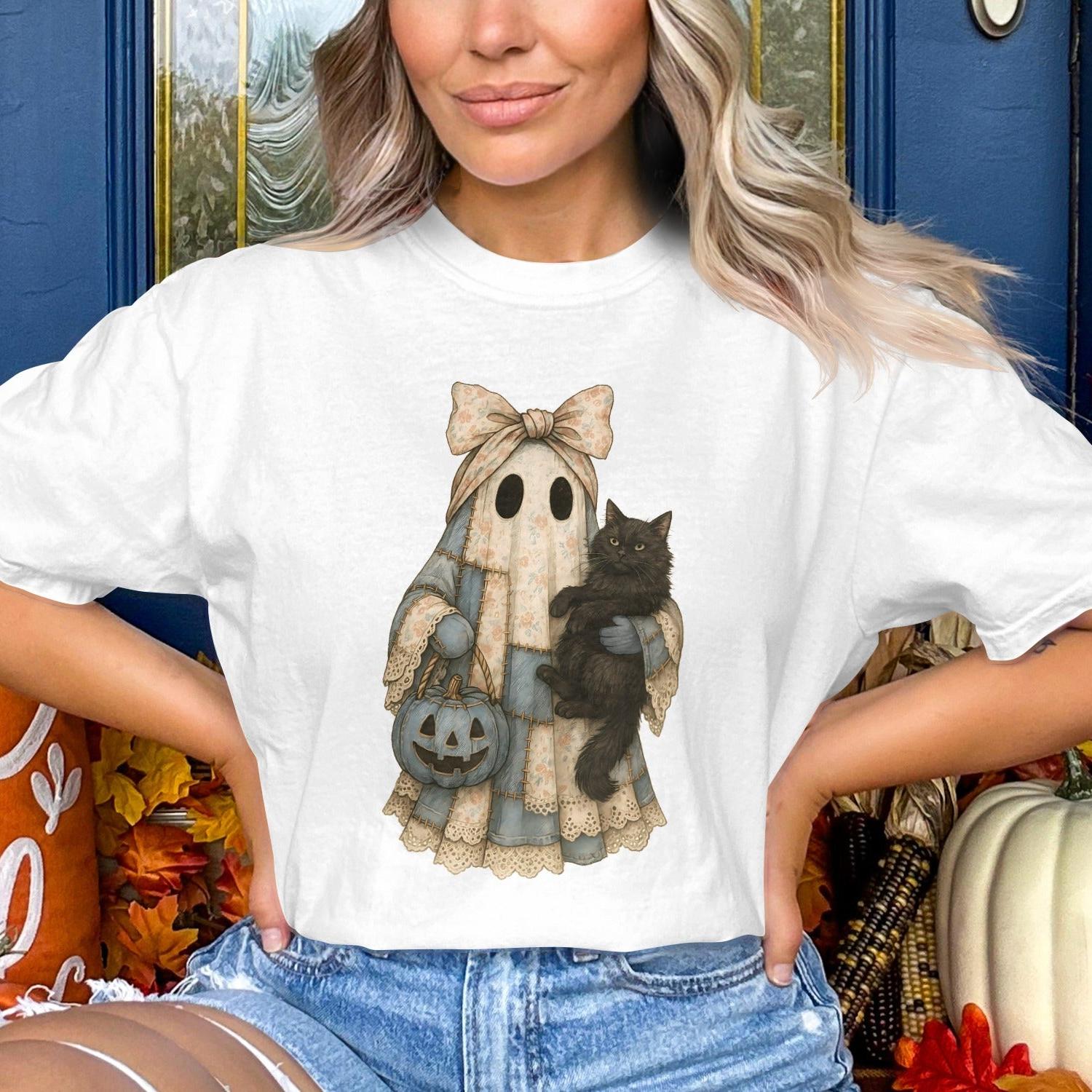 Halloween Ghost with Cat Graphic Tee product type