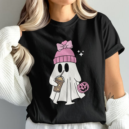 Cute Ghost with Pink Hat Holding Drink product type
