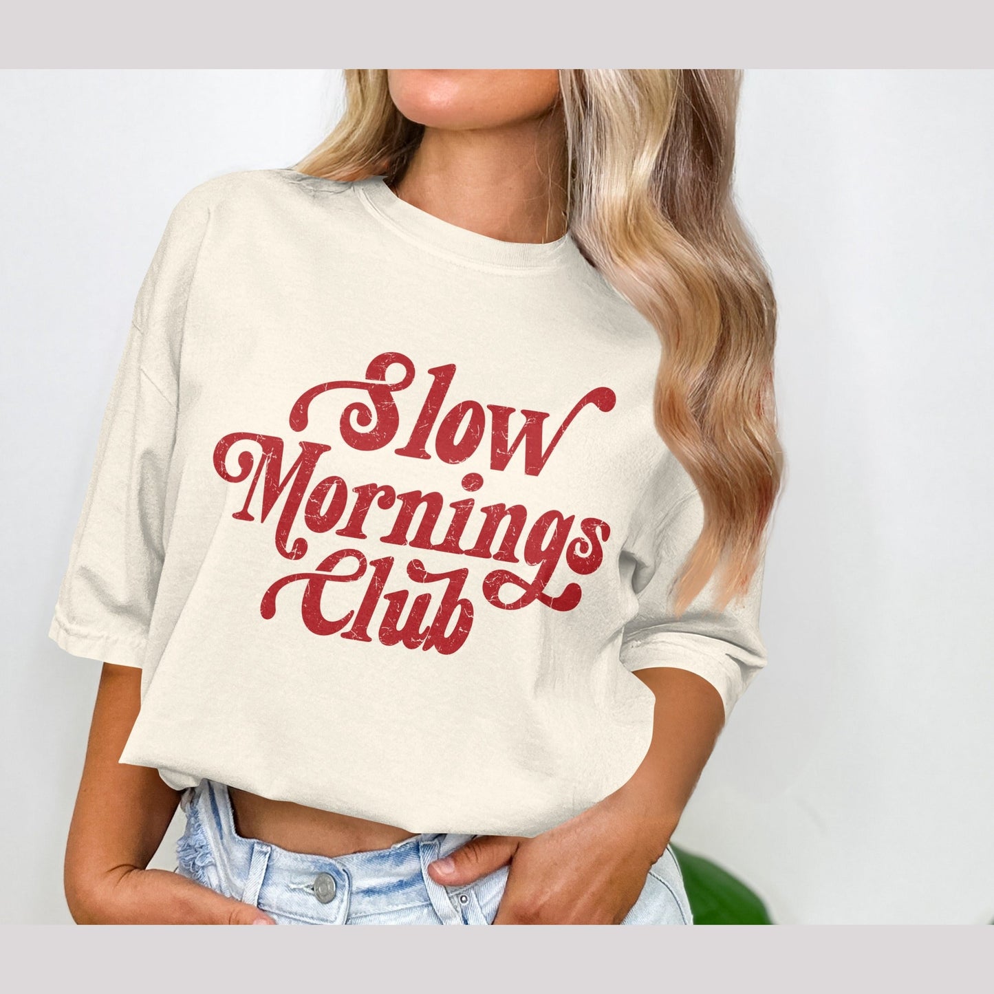 Slow Mornings Club slogan t-shirt product type