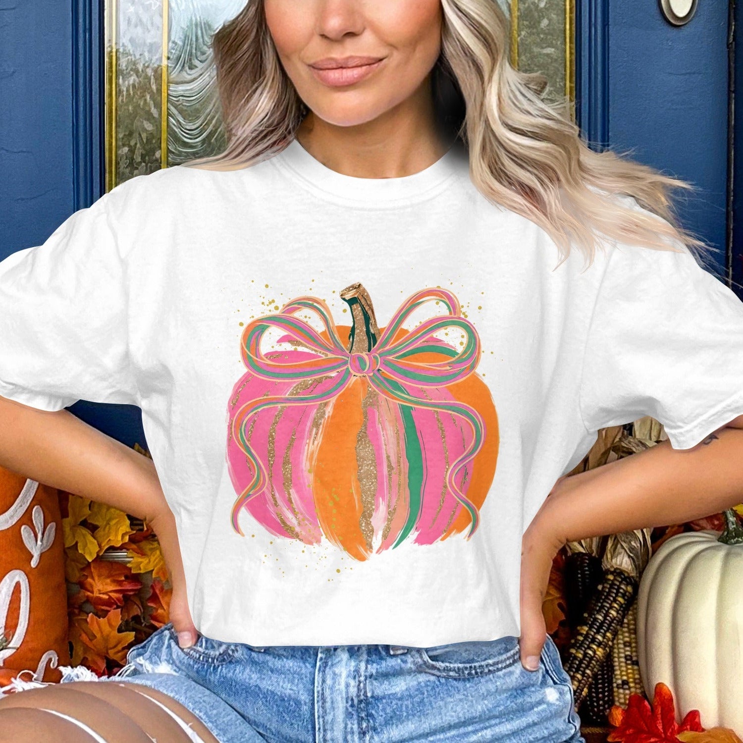 Vibrant Pumpkin Bow Graphic Unisex Thanksgiving product type