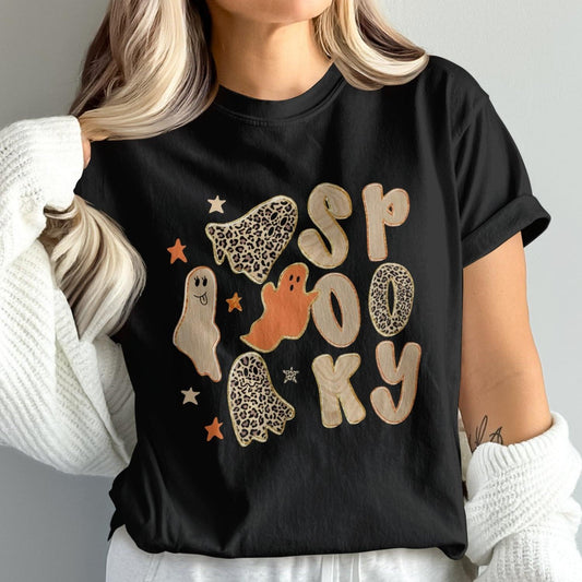 Spooky Graphic Tee With Ghosts And Leopard Print product type