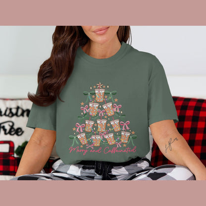 Merry and Caffeinated Christmas Tree Shirt product type