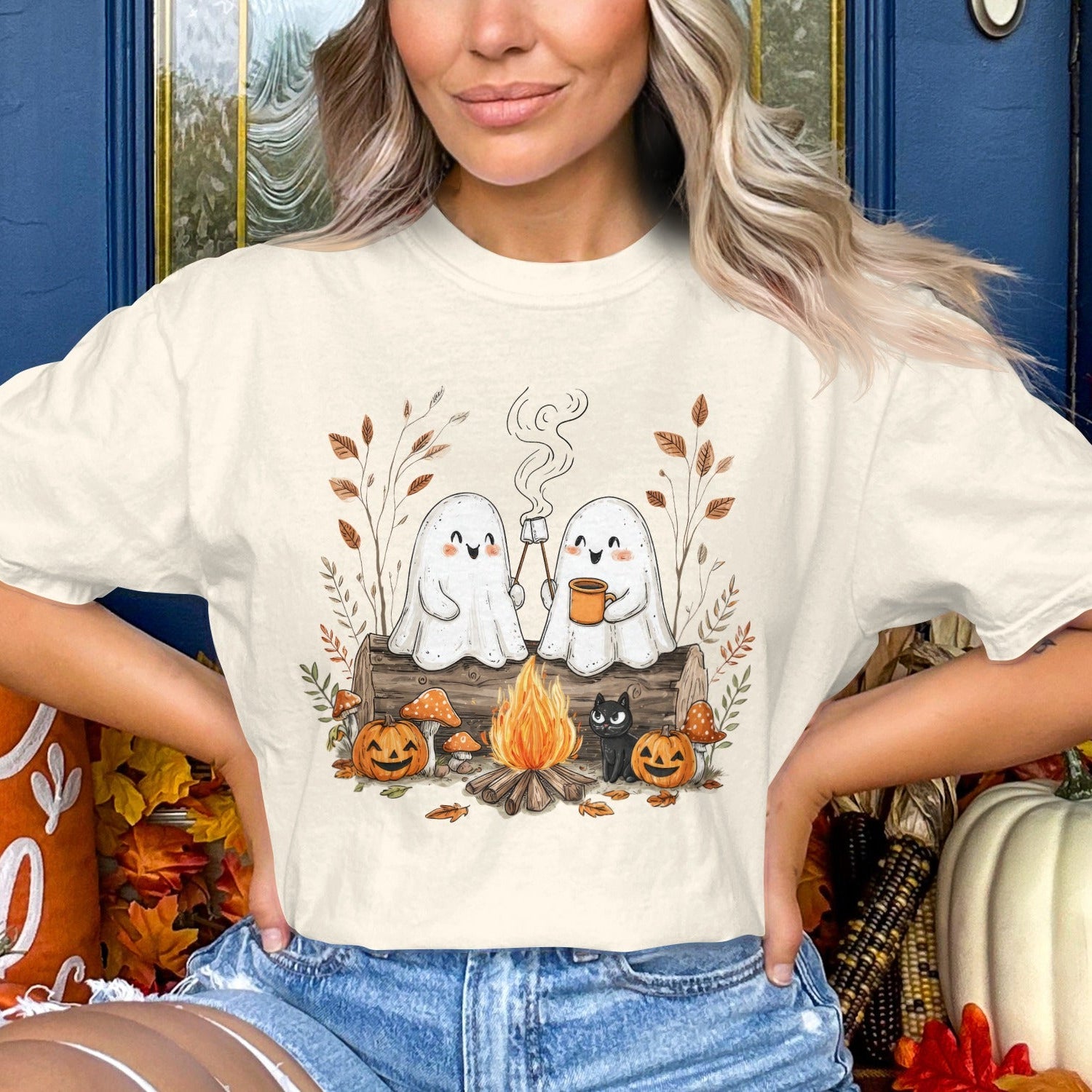 Ghosts Around Campfire Autumn Scene T-shirt product type