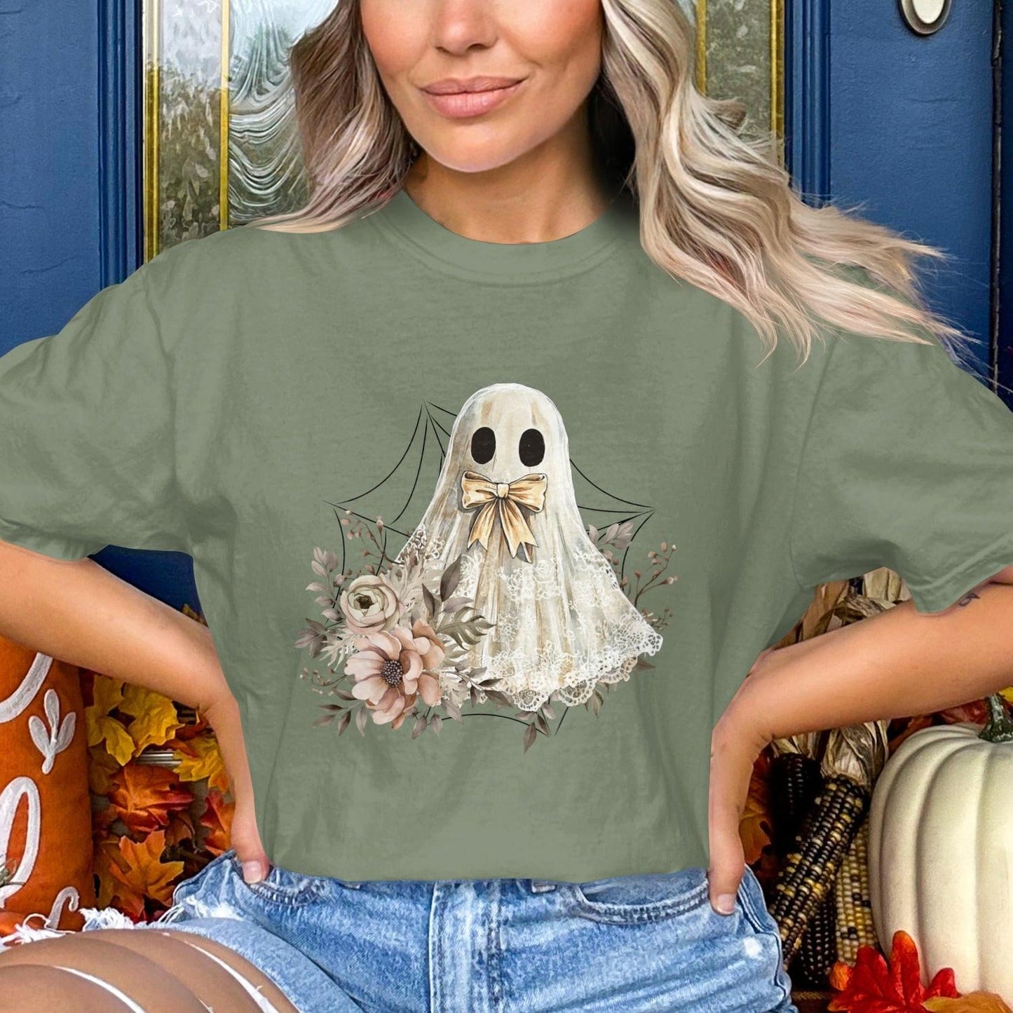 Halloween Ghost Floral Art Graphic T-shirt product