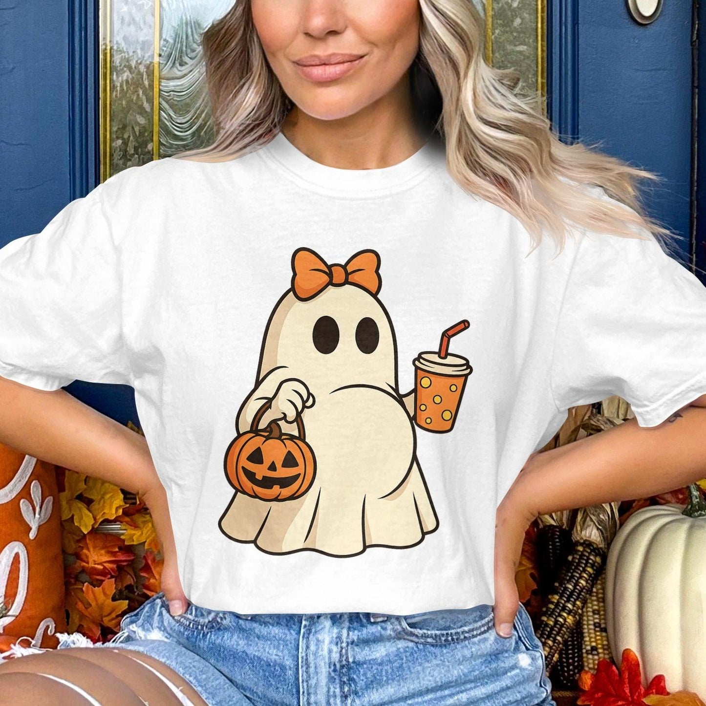 Adorable Ghost with Pumpkin Halloween T-Shirt product type