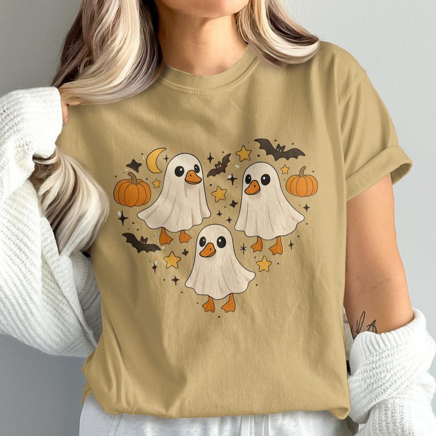 Adorable Halloween Ghost Duck Print T-shirt product type