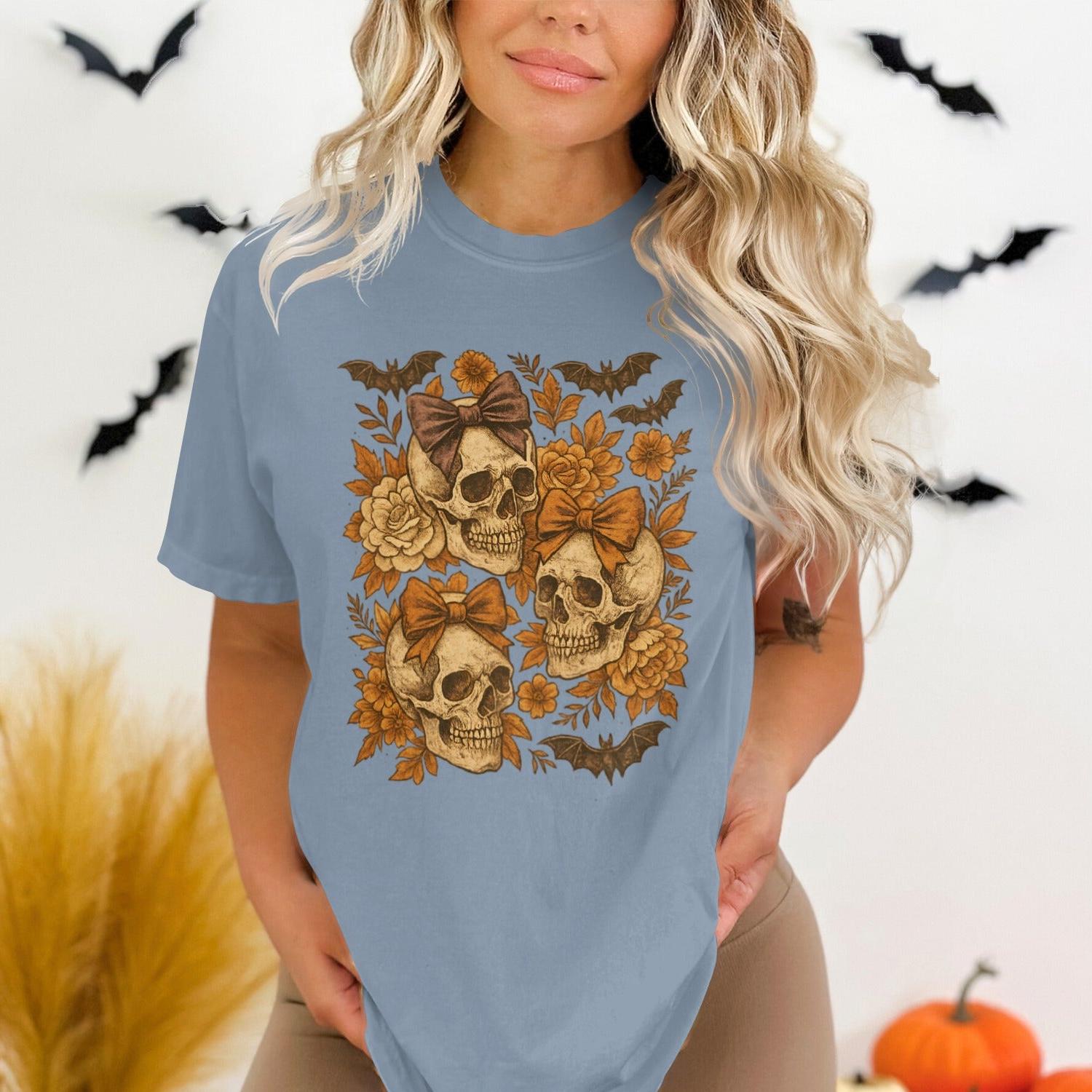 Halloween Floral Skull Print Women's T-shirt product type