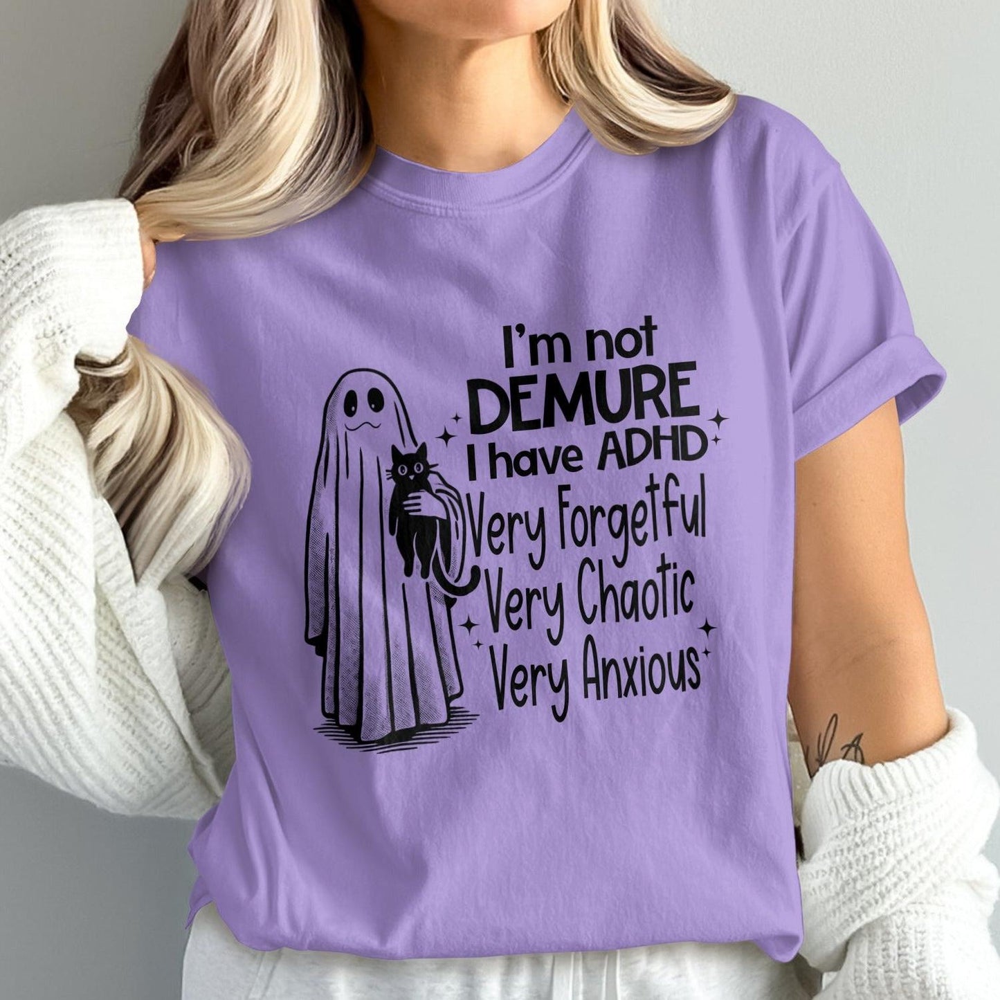 I'm Not Demure I Have ADHD Ghost Cat Tee product