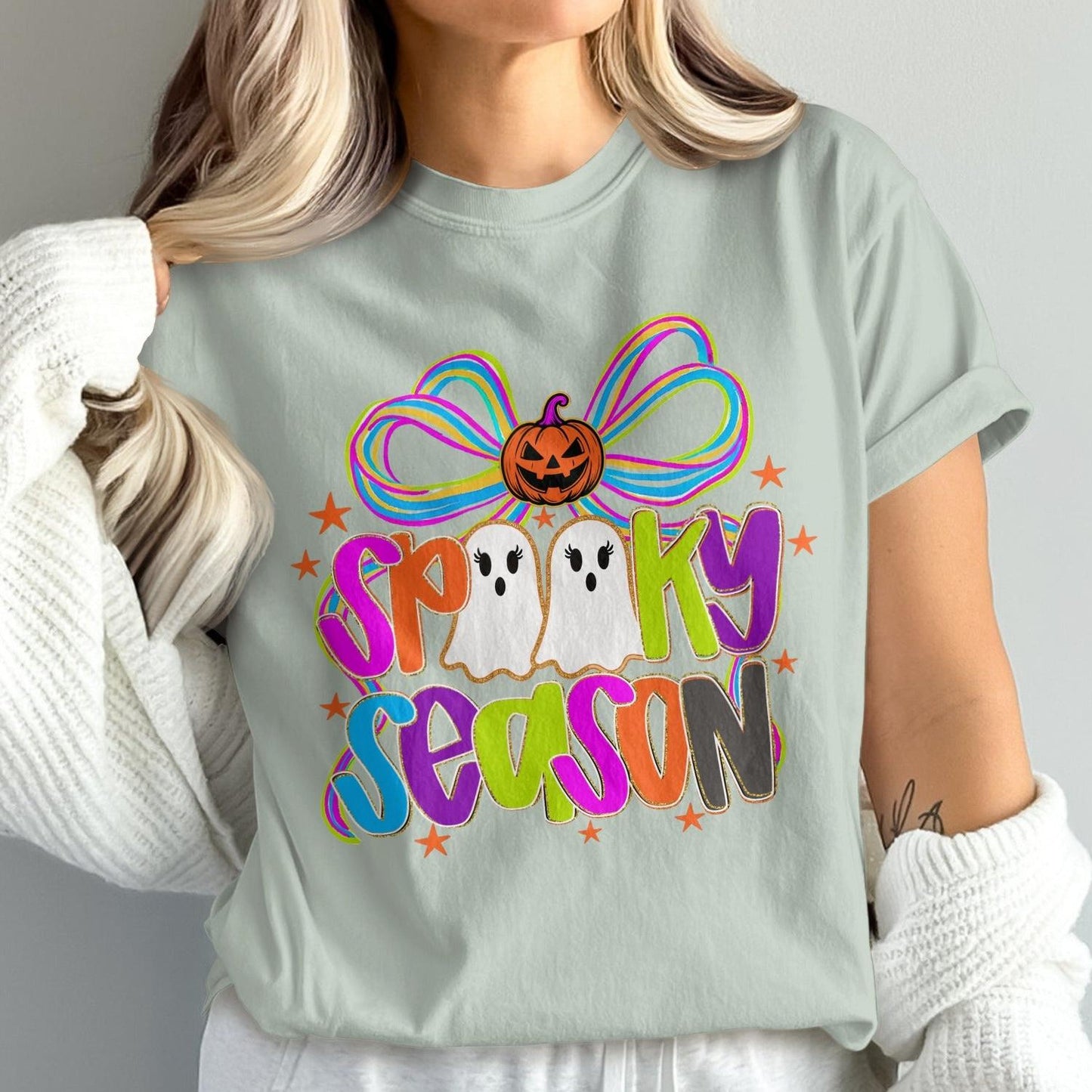 Spooky Season Graphic Tee with Ghosts product type
