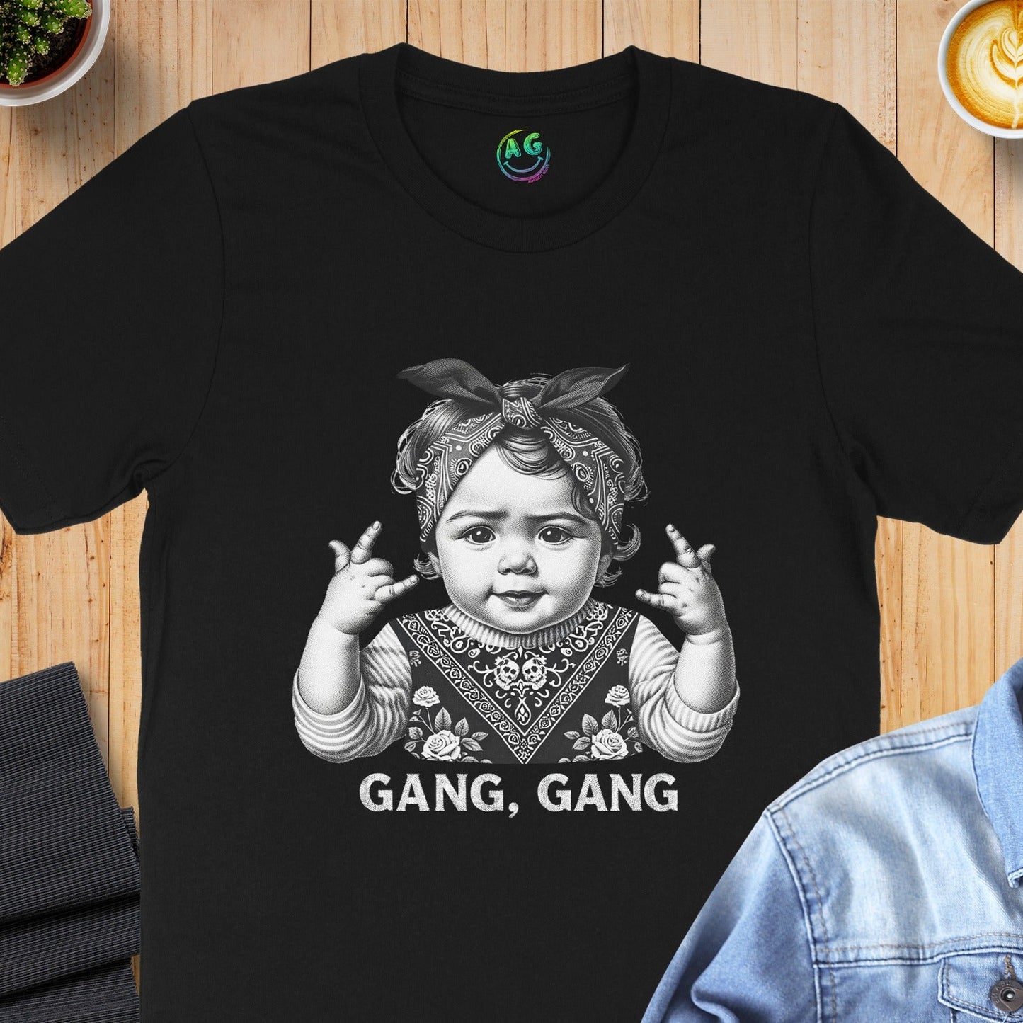 Gang Gang Cute Baby Graphic Black T-Shirt product