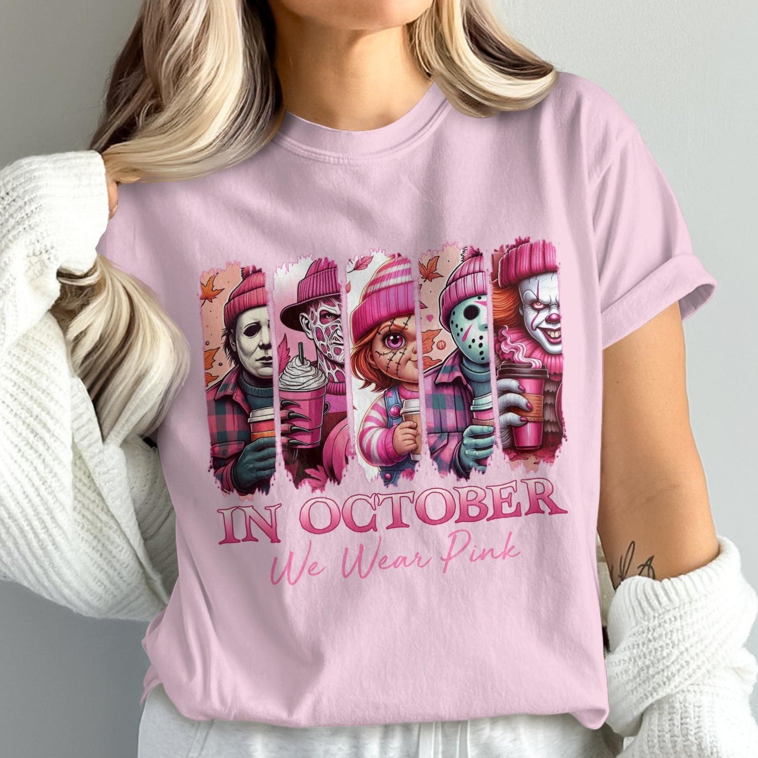 In October We Wear Pink Horror Characters T-shirt product
