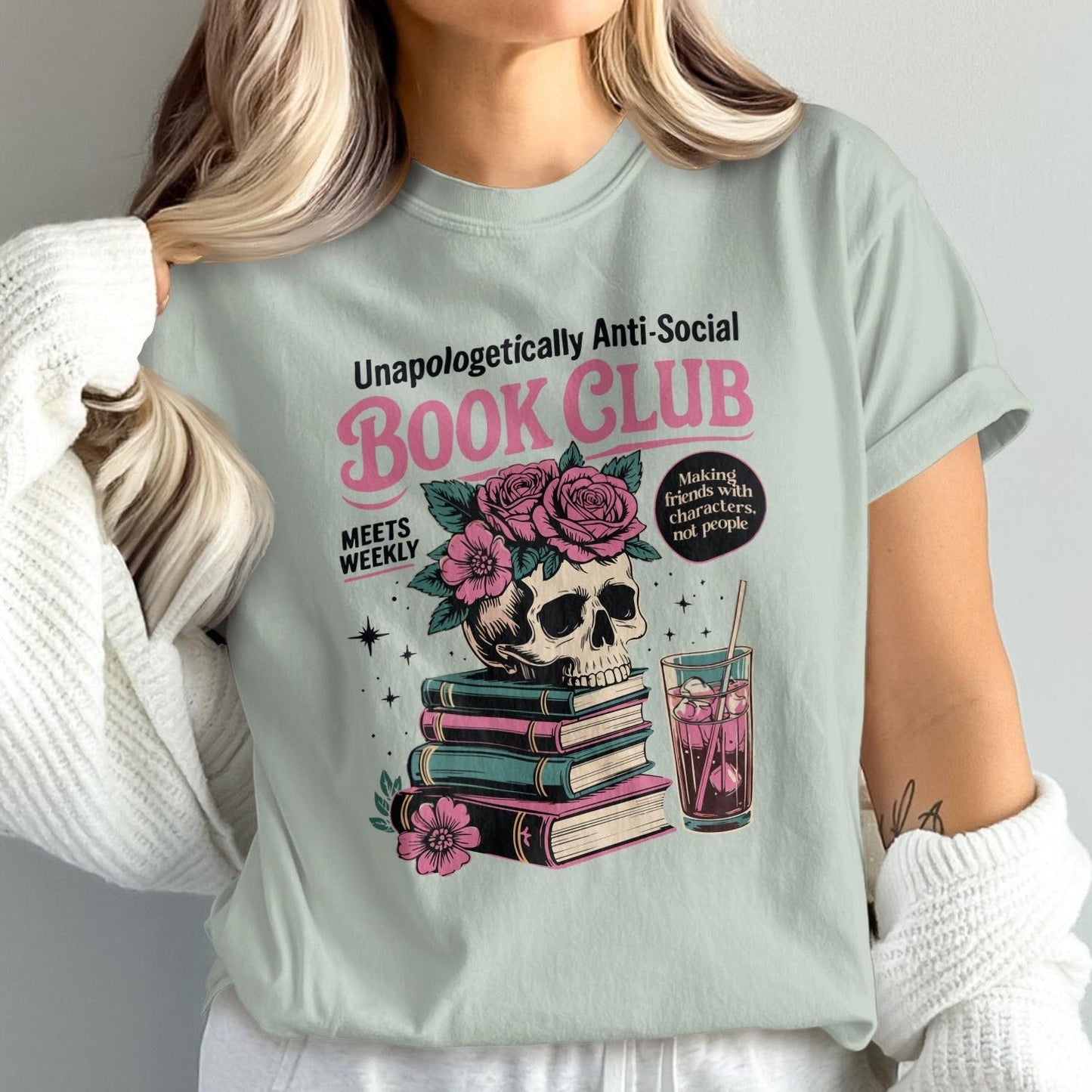 Unapologetically Anti-Social Book Club graphic t-shirt product type