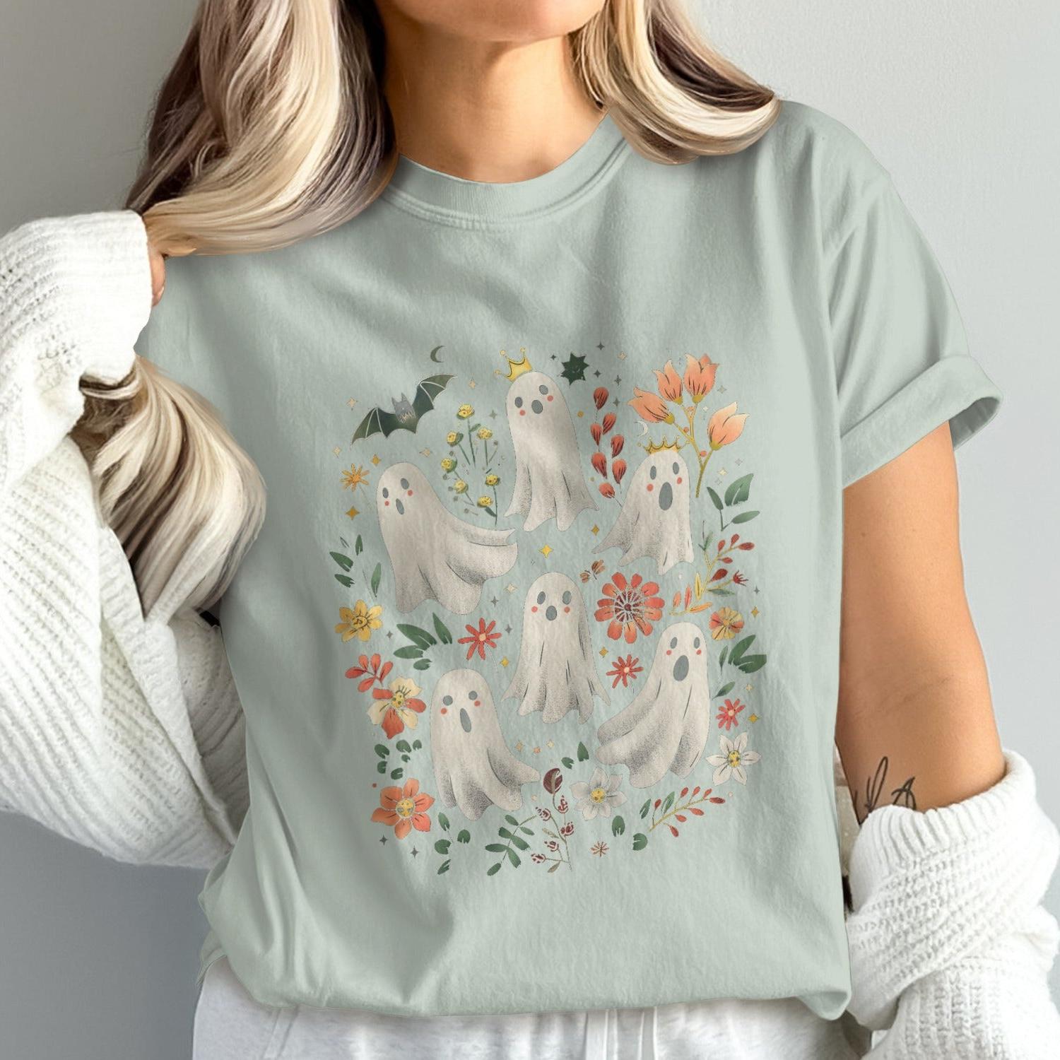 Whimsical Ghosts and Floral Design T-shirt product type