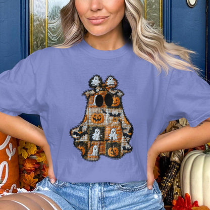 Halloween Ghost and Pumpkin Blue T-Shirt product