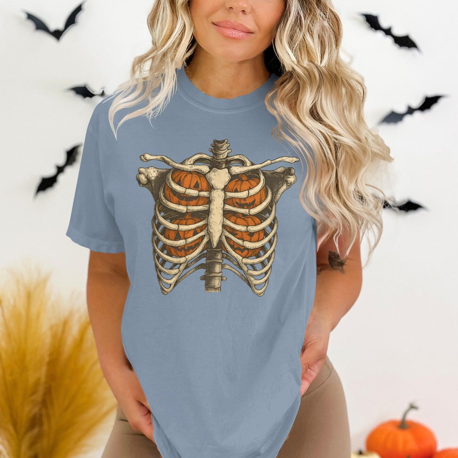 Halloween Pumpkin Skeleton Ribcage Graphic Tee product type