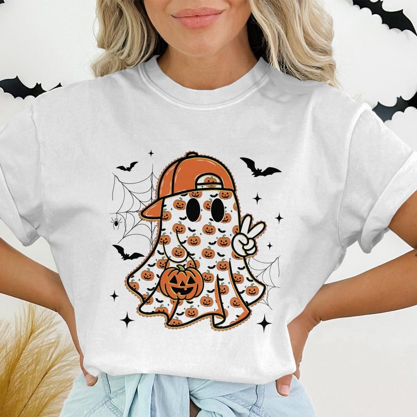 Halloween Ghost With Pumpkins Graphic T-Shirt product type