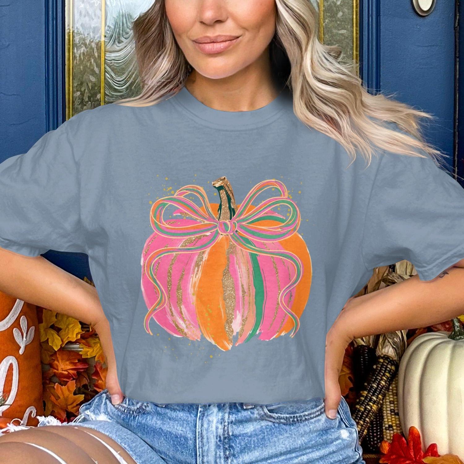 Colorful Ribbon Pumpkin Graphic T-Shirt product type