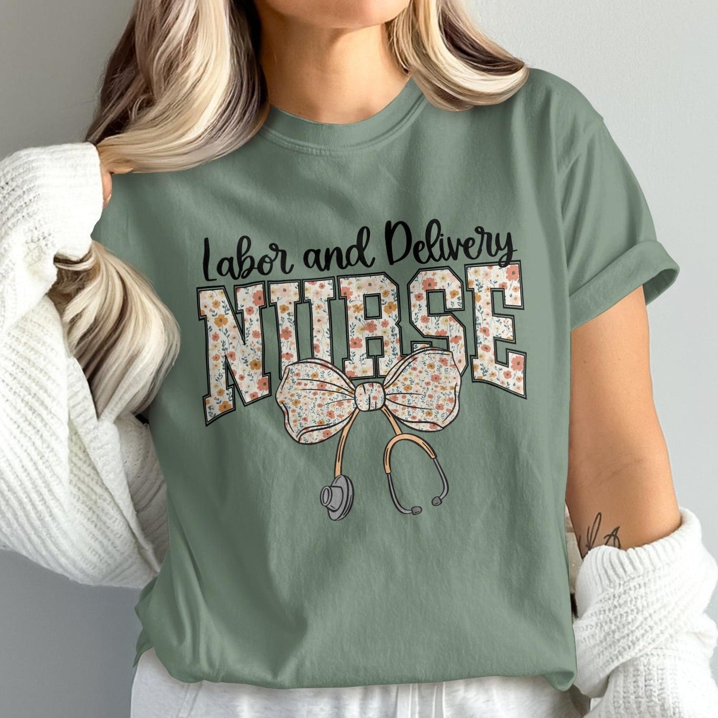 Labor and Delivery Nurse Bow Stethoscope Shirt product