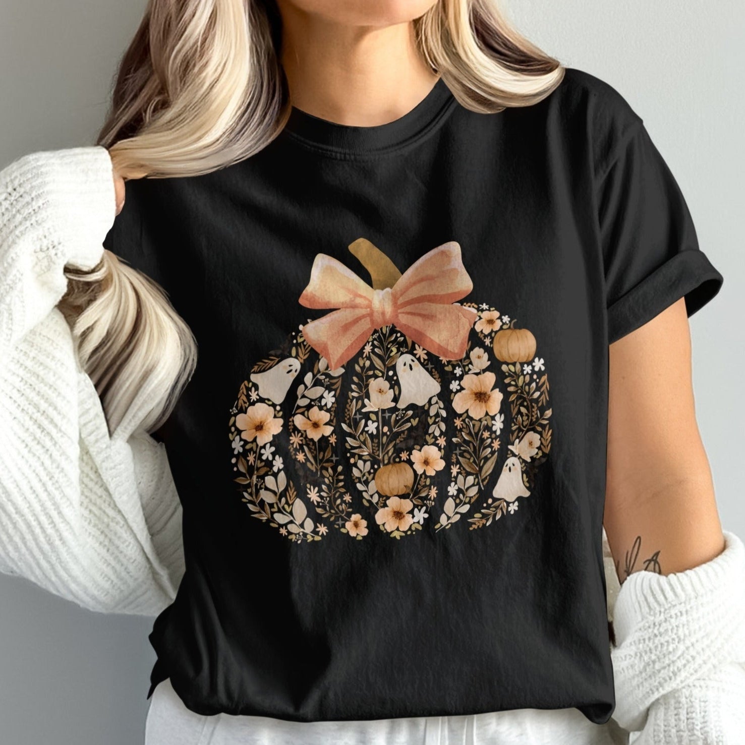 Floral Pumpkin Design Graphic Women's Shirt product type