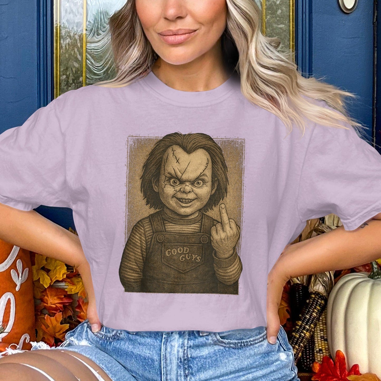Graphic Tee Featuring Spooky Doll Illustration product