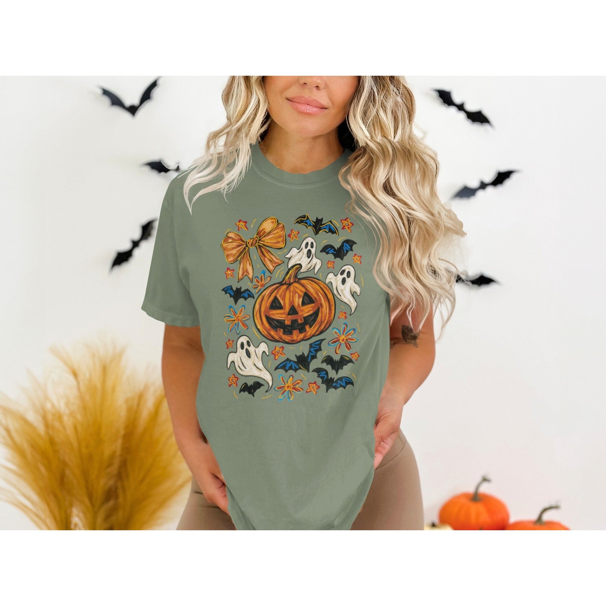 Halloween Graphic Tee with Pumpkin and Ghosts product type