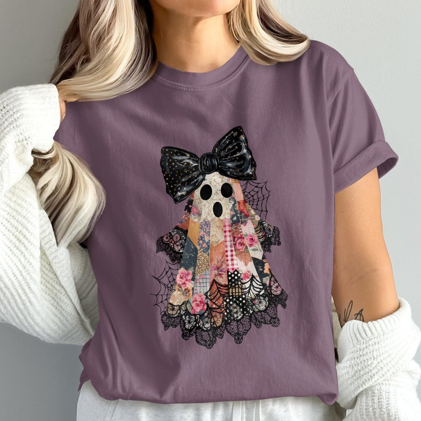 Spooky Patchwork Ghost Design Tee Shirt product type